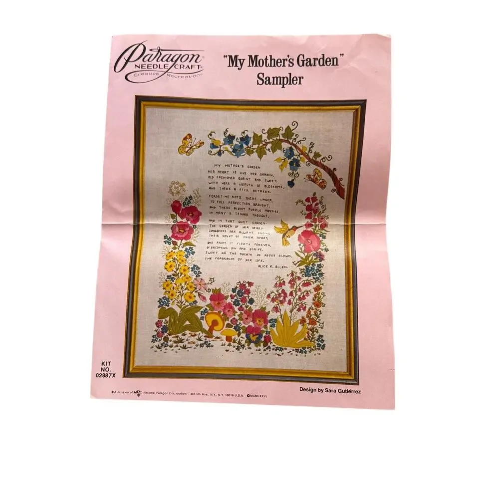 Vintage 1976 Paragon Crewel Embroidery Kit My Mothers Garden 02887X 16x20
